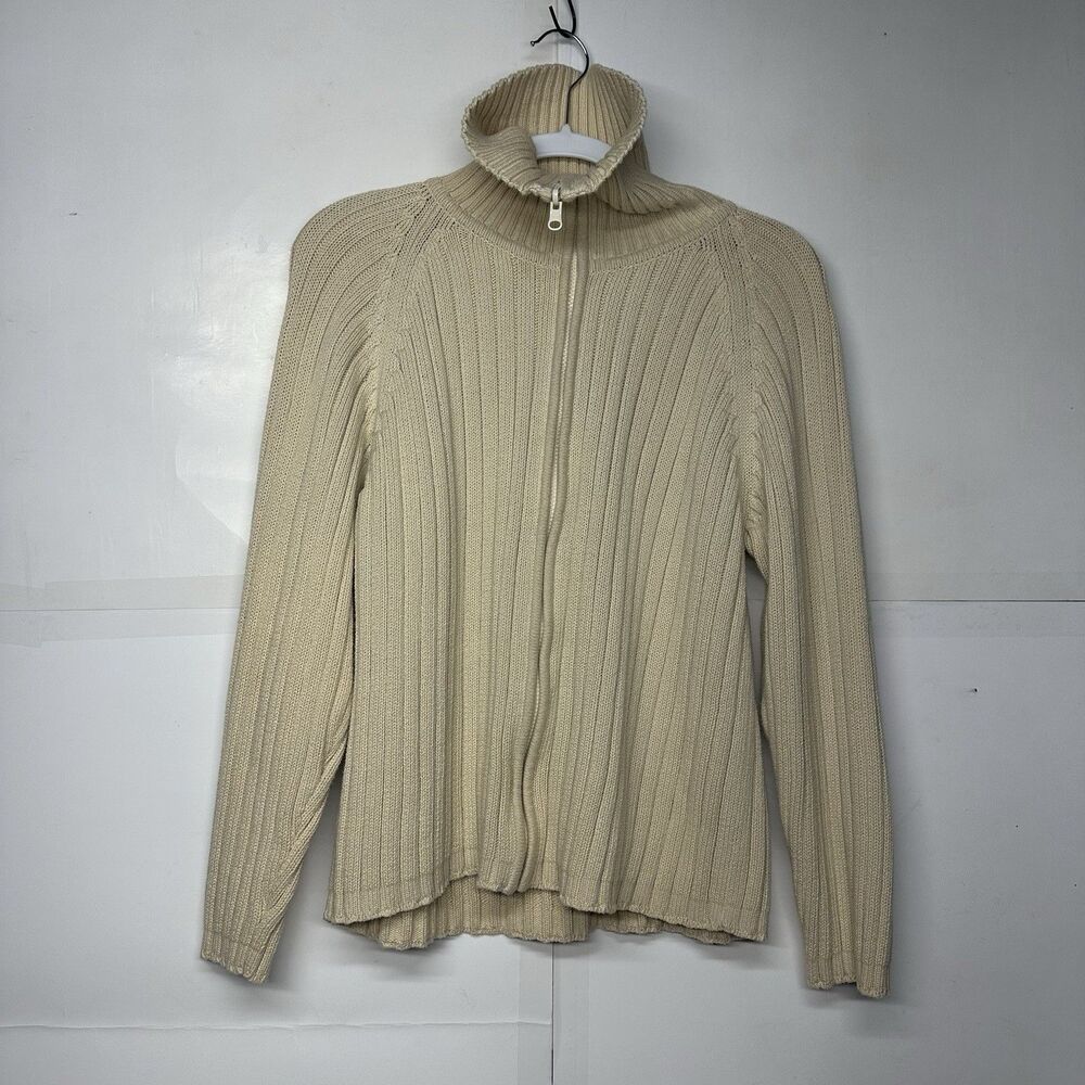 Architect Women’s L Beige Ribbed Zip-Up Sweater Mock Neck Long Sleeve Knit
